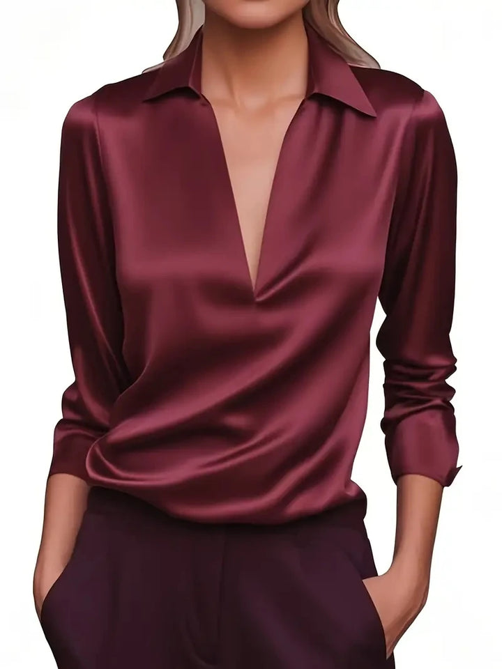 Santana – V-hals satinlook skjorte