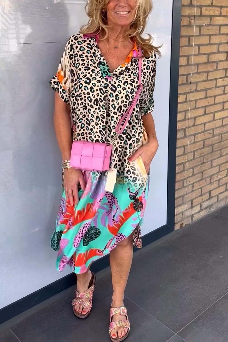 Cora™ - Afslappet Kjole med Leopardprint